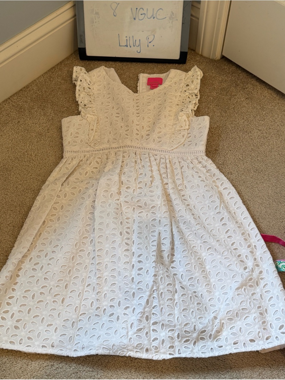 Lilly Pulitzer Sz 8 White Eyelet Ruffle-Sleeve Dress for Girls